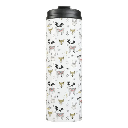 Cute Woodland Animal Doodle Pattern Thermosbeker (Voorkant)