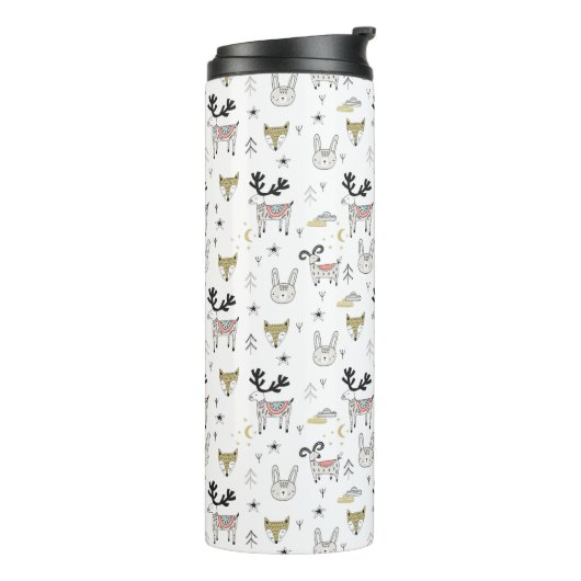 Cute Woodland Animal Doodle Pattern Thermosbeker (Gedraaid links)