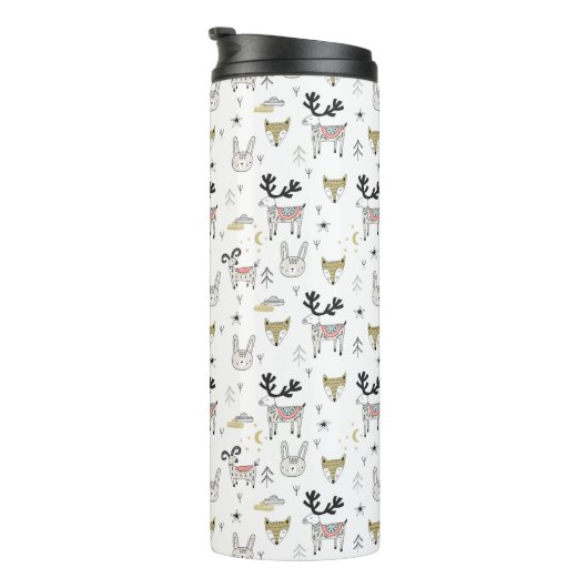 Cute Woodland Animal Doodle Pattern Thermosbeker (Geroteerd rechts)