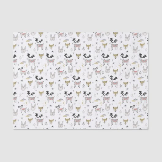 Cute Woodland Animal Doodle Pattern Tissuepapier (Voorkant)