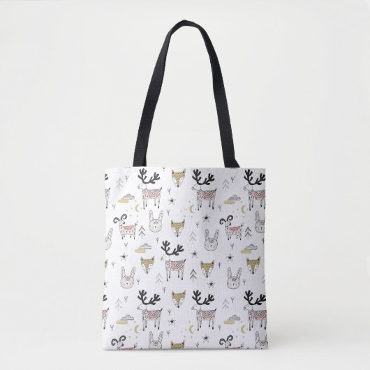 Cute Woodland Animal Doodle Pattern Tote Bag (Voorkant)