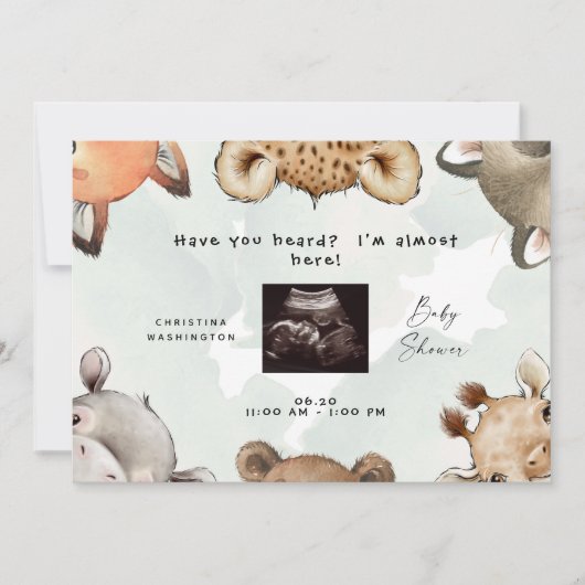 Cute Woodland Animal Ears Ultrasound Rond Invit Kaart (Voorkant)