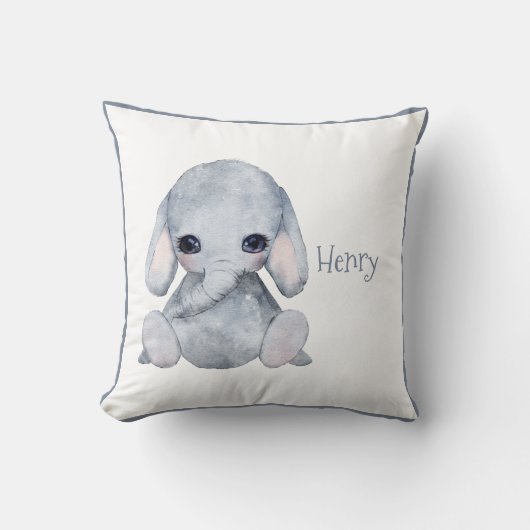 Cute Woodland Animal Elephant Name Nursery Kussen (Voorkant)