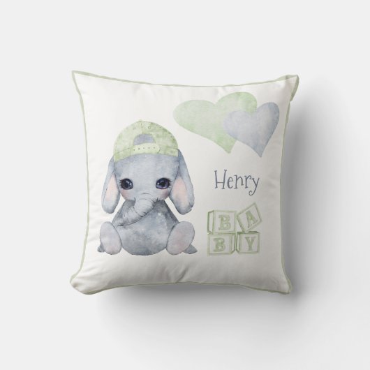 Cute Woodland Animal Elephant Name Nursery Kussen (Voorkant)