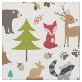 Cute Woodland Animal Fabric Stof (Close Up)