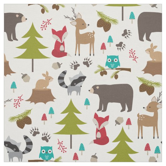 Cute Woodland Animal Fabric Stof (Swatch)
