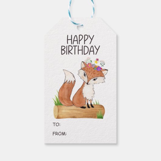 Cute Woodland Animal Fox Happy Birthday Gift Label Cadeaulabel (Achterkant)