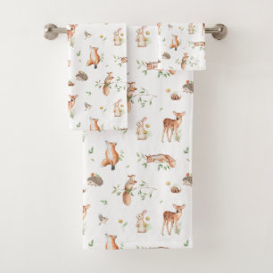 Cute Woodland Animal Friends Pattern Bad Handdoek