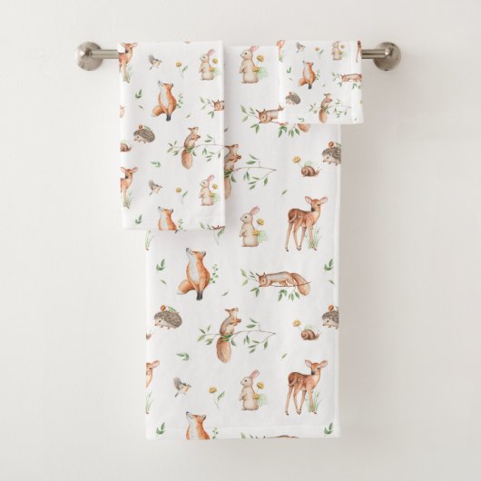 Cute Woodland Animal Friends Pattern Bad Handdoek (Insitu)