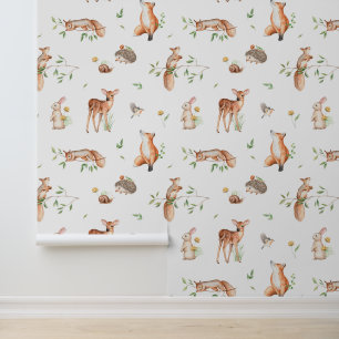 Cute Woodland Animal Friends Pattern Behang
