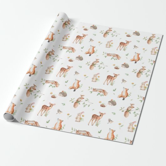 Cute Woodland Animal Friends Pattern Cadeaupapier (Uitgerold)