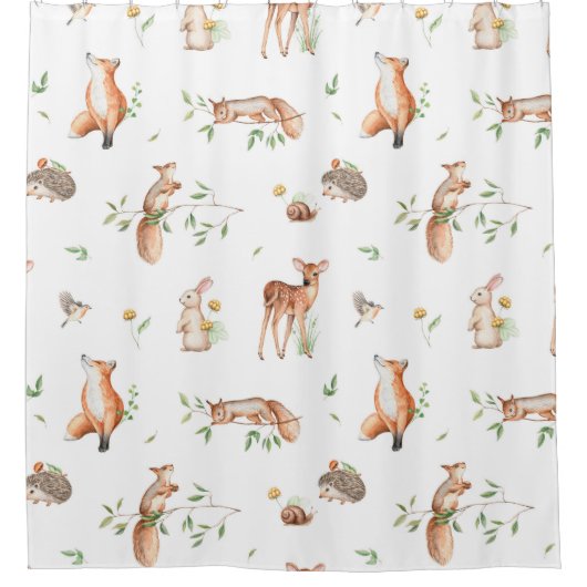 Cute Woodland Animal Friends Pattern Douchegordijn (Voorkant)