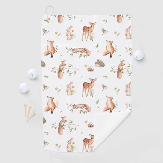 Cute Woodland Animal Friends Pattern Golfhanddoek (Insitu)