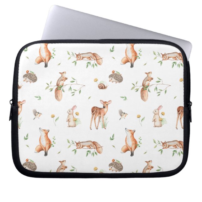Cute Woodland Animal Friends Pattern Laptop Sleeve (Voorkant)
