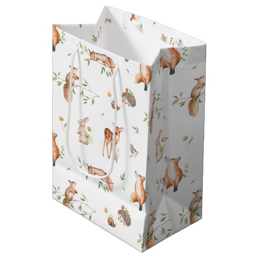 Cute Woodland Animal Friends Pattern Medium Cadeauzakje (Voorkant Gekanteld)