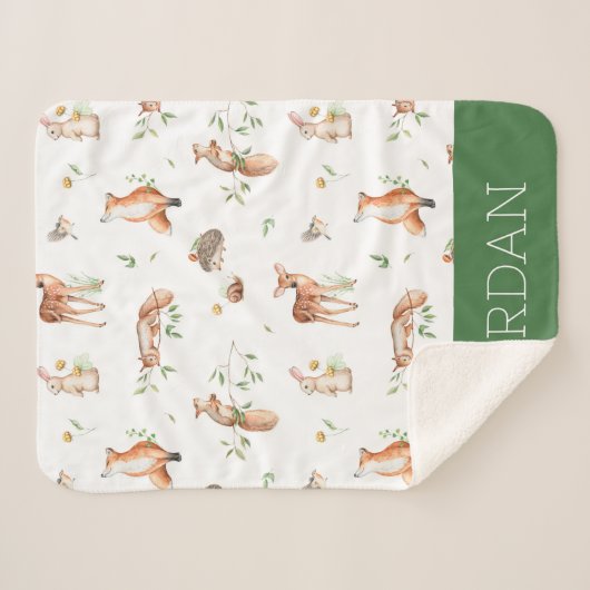 Cute Woodland Animal Friends Pattern Sherpa Deken (Voorkant (horizontaal))