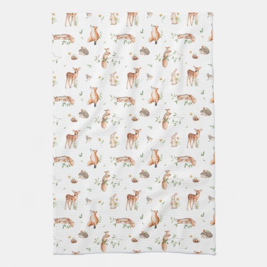 Cute Woodland Animal Friends Pattern Theedoek (Verticaal)