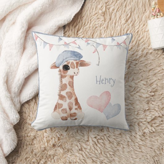 Cute Woodland Animal Giraffe Heart Name Nursery Kussen (Deken)