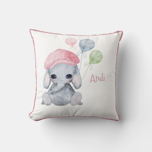 Cute Woodland Animal Girl Elephant Name Nursery Kussen (Voorkant)