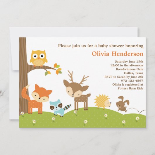 Cute Woodland Animal Invitations Kaart (Voorkant)