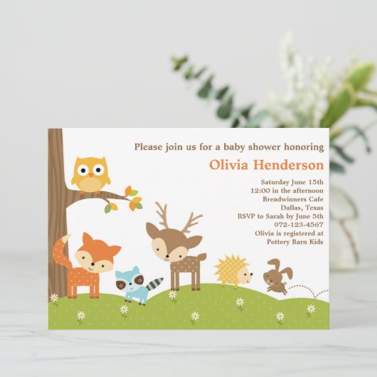 Cute Woodland Animal Invitations Kaart (Staand voorkant)