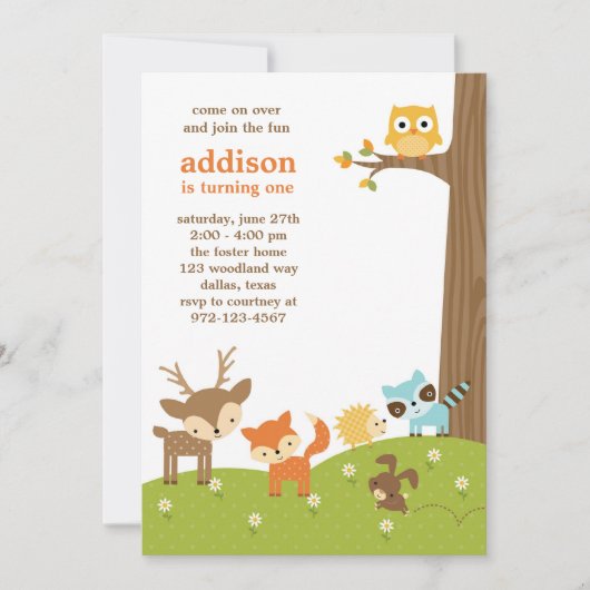 Cute Woodland Animal Invitations Kaart (Voorkant)