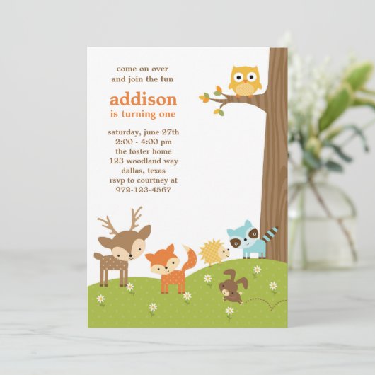 Cute Woodland Animal Invitations Kaart (Staand voorkant)