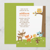 Cute Woodland Animal Invitations Kaart (Voorkant / Achterkant)