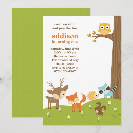 Cute Woodland Animal Invitations Kaart (Voorkant / Achterkant)