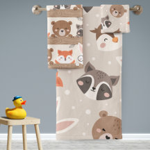 Cute Woodland Animal Kinder Pattern Bathroom