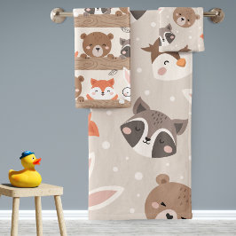 Cute Woodland Animal Kinder Pattern Bathroom Bad Handdoek