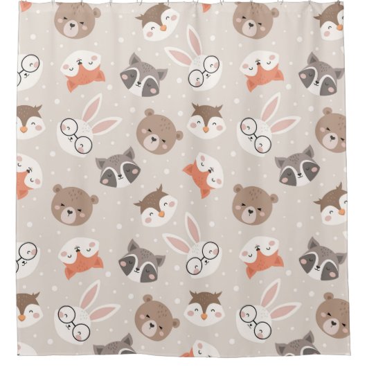 Cute Woodland Animal Kinder Pattern Bathroom Douchegordijn (Voorkant)