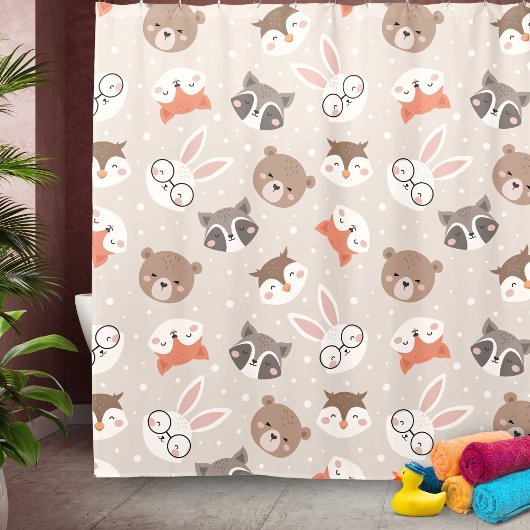 Cute Woodland Animal Kinder Pattern Bathroom Douchegordijn