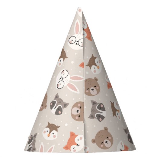 Cute Woodland Animal Kinder Pattern Birthday Party Feesthoedjes (Achterkant)