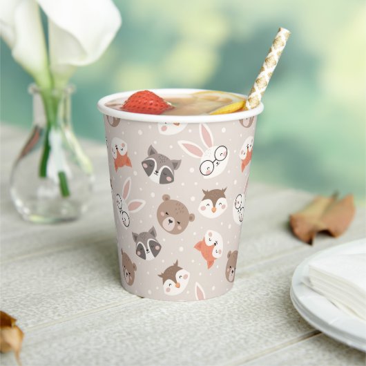 Cute Woodland Animal Kinder Pattern Birthday Party Papieren Bekers (Insitu)