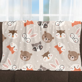 Cute Woodland Animal Kinder Pattern Fleece Deken