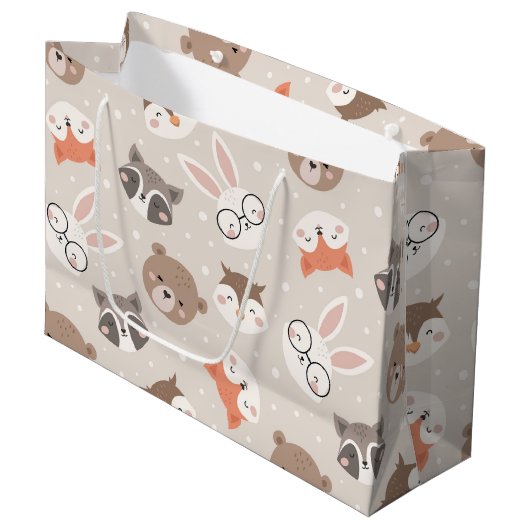 Cute Woodland Animal Kinder Pattern Groot Cadeauzakje (Voorkant Gekanteld)