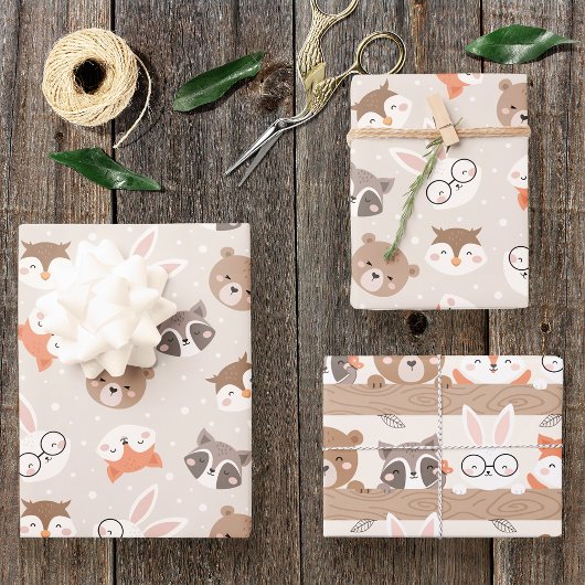 Cute Woodland Animal Kinder Pattern Inpakpapier Vel