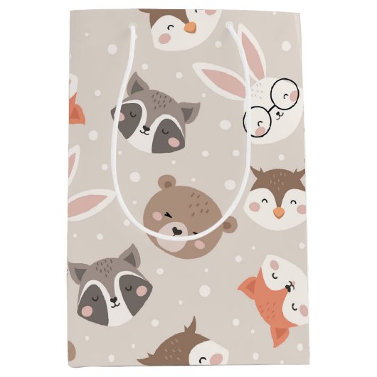 Cute Woodland Animal Kinder Pattern Medium Cadeauzakje (Voorkant)