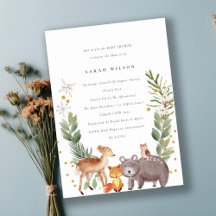 Cute Woodland Animal Leafy Baby shower Invite