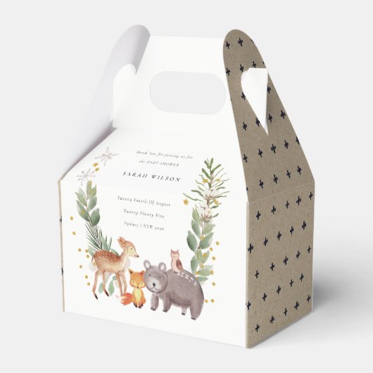 Cute Woodland Animal Leafy Wreate Baby shower Bedankdoosjes (Achterkant)