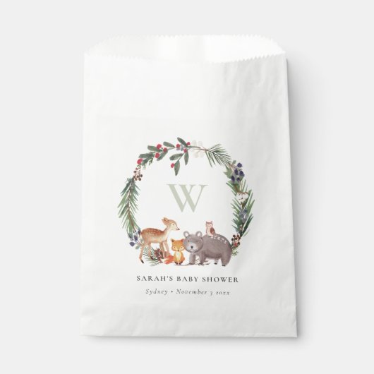 Cute Woodland Animal Leafy Wreate Baby shower Bedankzakje (Voorkant)