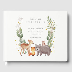 Cute Woodland Animal Leafy Wreate Baby shower Gastenboek