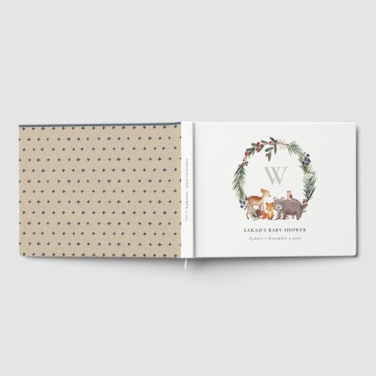 Cute Woodland Animal Leafy Wreate Baby shower Gastenboek (Volledig)