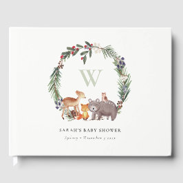 Cute Woodland Animal Leafy Wreate Baby shower Gastenboek