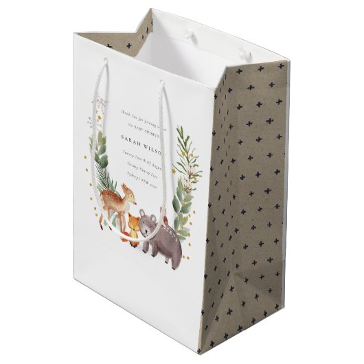 Cute Woodland Animal Leafy Wreate Baby shower Medium Cadeauzakje (Achterkant Gekanteld)