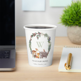 Cute Woodland Animal Leafy Wreate Baby shower Papieren Bekers