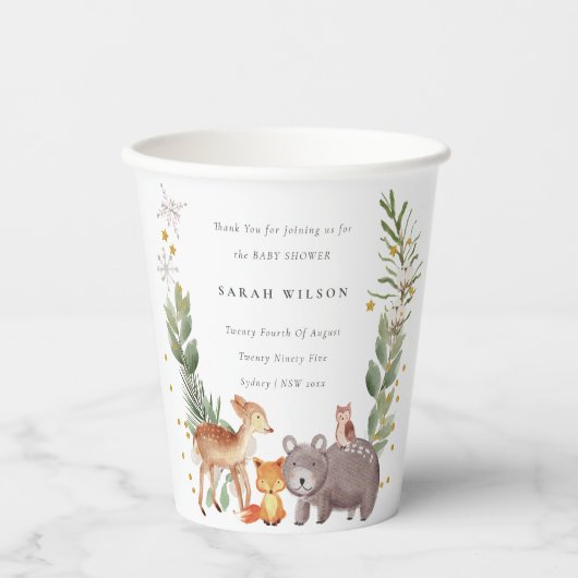 Cute Woodland Animal Leafy Wreate Baby shower Papieren Bekers (Voorkant)