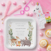 Cute Woodland Animal Leafy Wreate Baby shower Papieren Bordje (Feest)