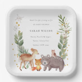 Cute Woodland Animal Leafy Wreate Baby shower Papieren Bordje (Voorkant)